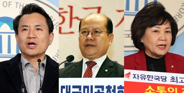 '5.18망언'으로 전국민적 비난을 사고 있는 김진태, 이종명, 김순례 자유한국당 의원(왼쪽부터).