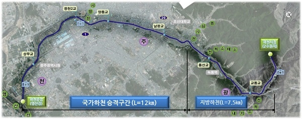 광주천 국가하천 승격 구간.