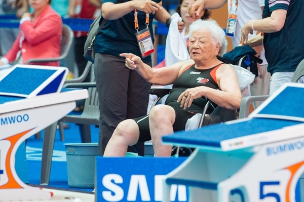 광주세계마스터즈수영대회에 93세 최고령으로 출전한 아마노 토시코 일본 선수. ⓒ광주세계마스터즈수영대회 조직위원회 제공