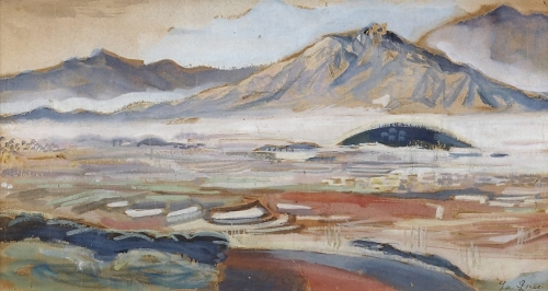 이인성(1912-1950)- 경주풍경. 1938, 25.5×48.5cm, 종이에 수채.