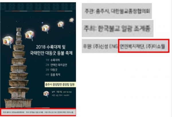 2018 수륙대재 포스터에서 후원사 연민복지재단 이름을 확인할 수 있다. ©김의겸 의원실 제공