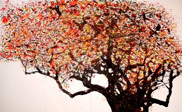 박태후- 자연 속으로, 2010, 화선지에 먹과 채색, 324x500cm.