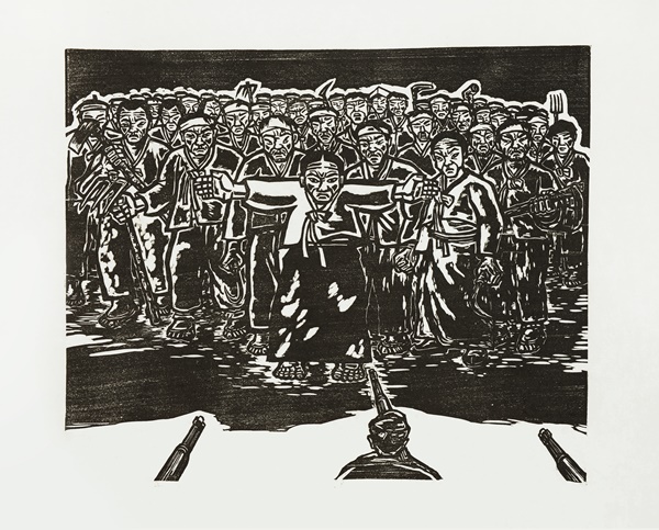 전정호, 오림리 학살, 41cm × 50cm, 목판화, 2020