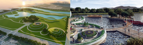 도심 속 힐링공간인 오천그린광장(좌측)과 개막식이 진행될 물위의 정원(우측). ⓒ전남 순천시청 제공